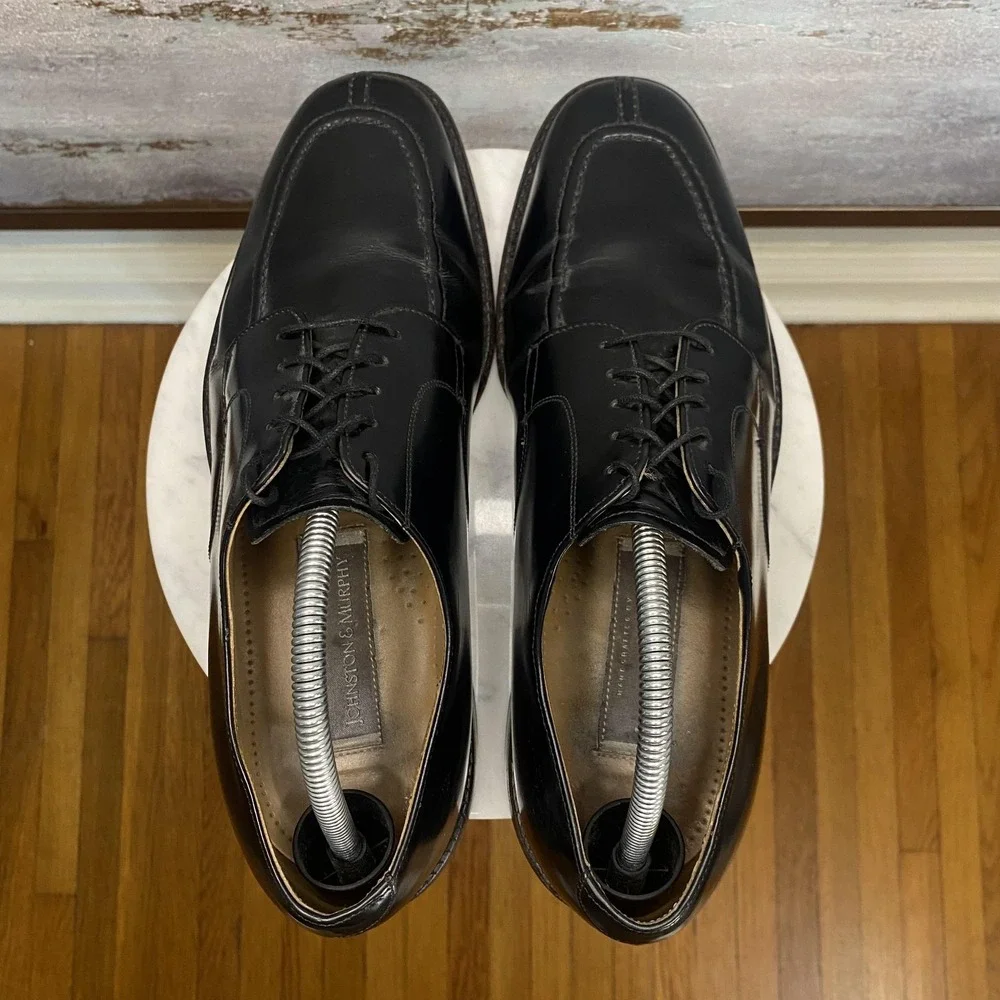 Johnston & Murphy Shoes Mens Size 9 D Black Leather Derby Square Toe 22-2831